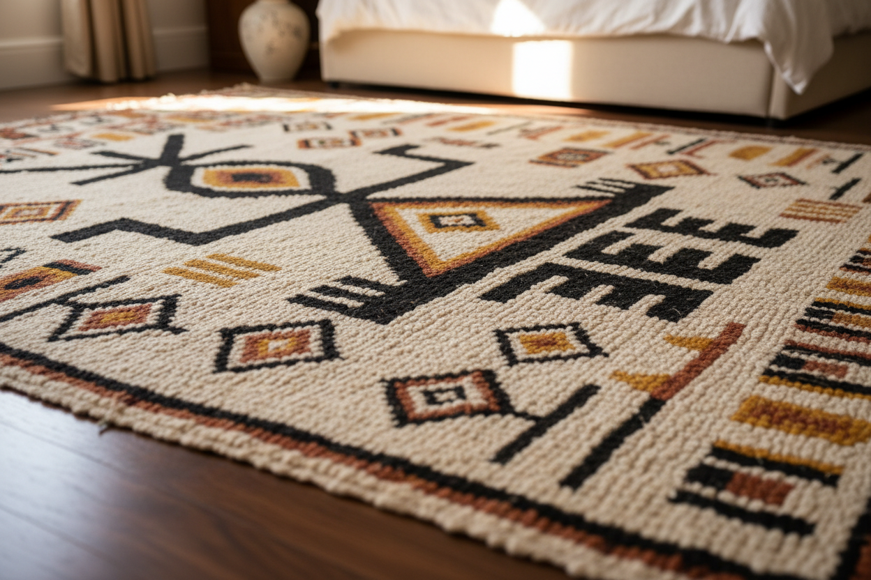 Tapis Amazigh tissé à la main avec symboles de Tanit