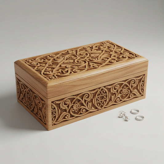 Boîte en Bois Arabesque sculptée à la main